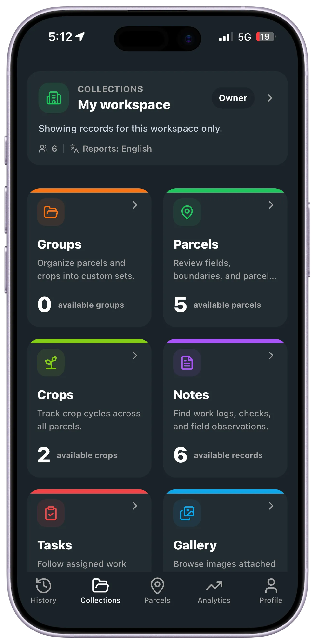 Data collections and field activity history.