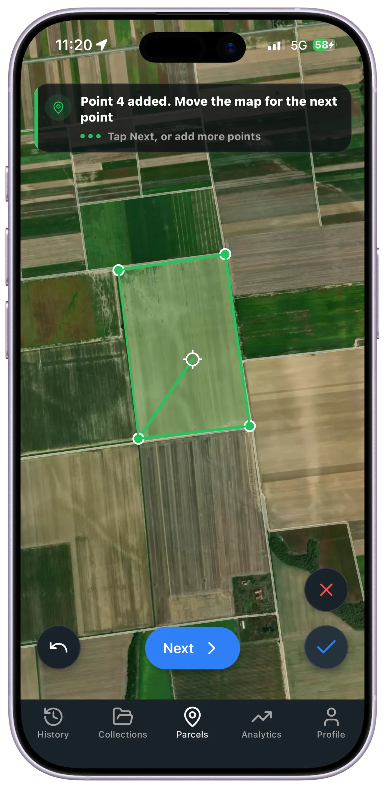 Selecting the boundary of a new parcel on the map.